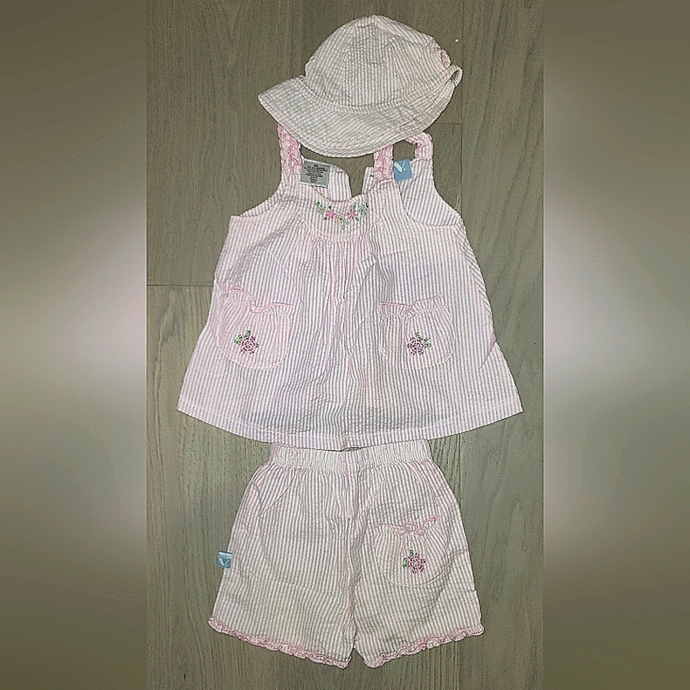 Baby girl summer set 3 piece Coord Set Dress Shorts Hat 3-6M